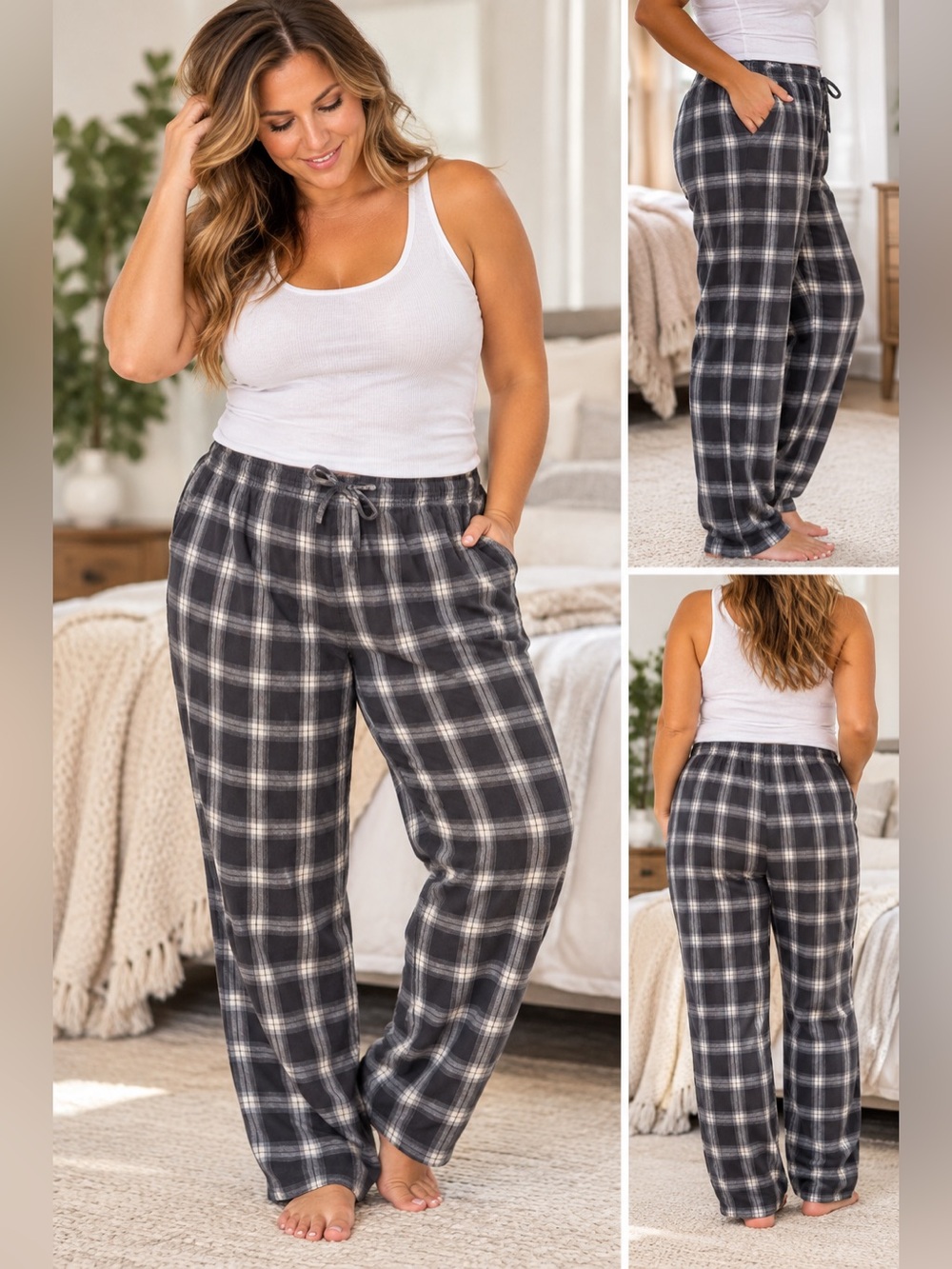 Old Navy Black & White Plaid Lounge Pants - Women's Pajama Bottoms